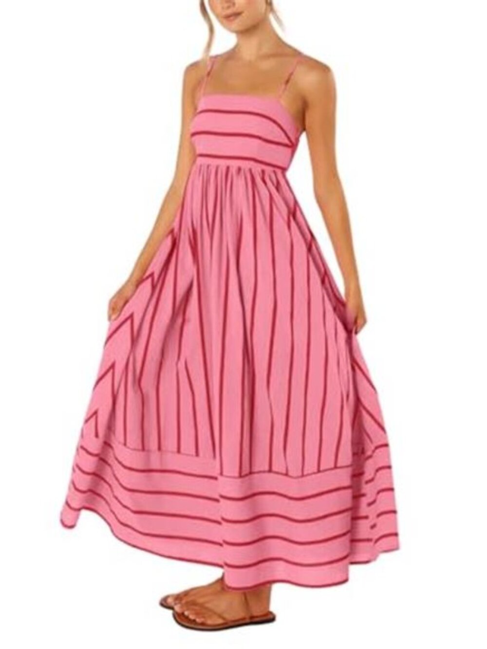 Women's Striped Back Smocked Maxi Dress Sexy Spaghetti Strap Cut Out